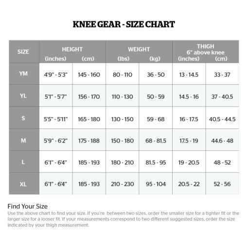 2018 Size Chart Knee Web