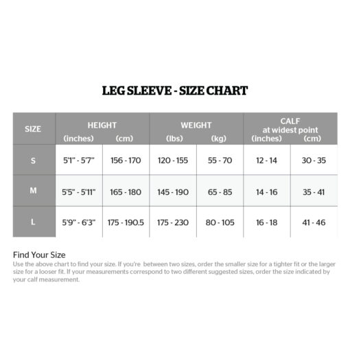 2018 Size Chart Leg Sleeve