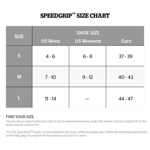 2018 Size Chart Speed Grip